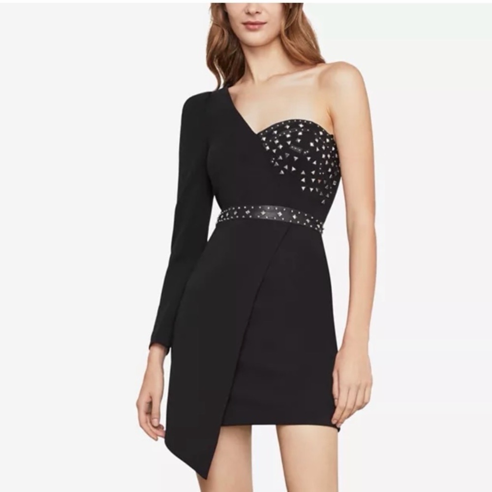 BCBGMAXAZRIA One-Shoulder Studded Asymmetrical Mini Dress women’s – Size 0 (XS)